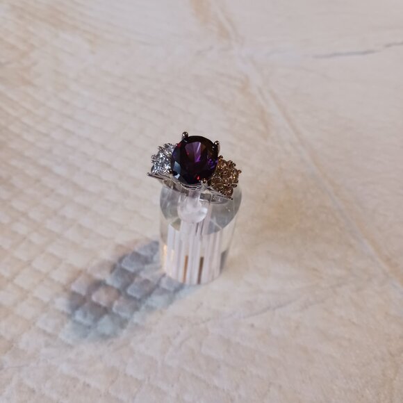 Silver Oval Purple Amethyst CZ Fashion Ring Size 7 NWOT - Picture 3 of 15